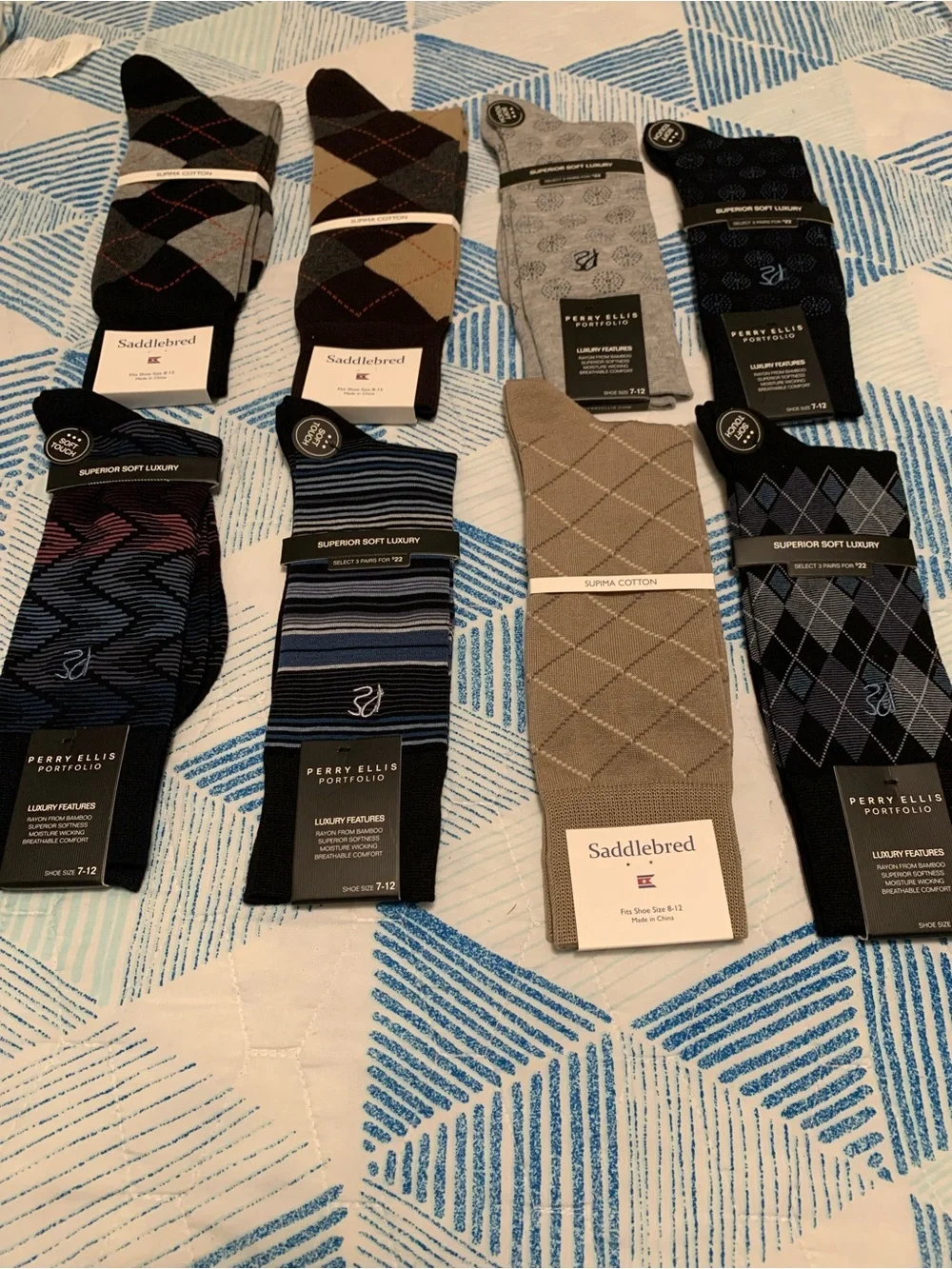 Perry Ellis Men's Dress Socks - Black, Gray, Blue, Brown & Tan Mix